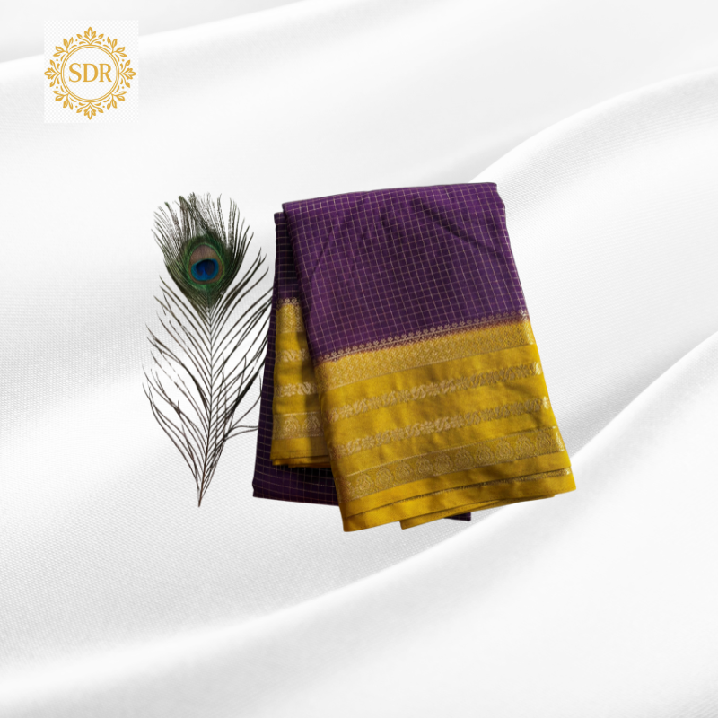 Untitled design (51) Semi Mysore Crepe Silk Checks Pattern - Image 1