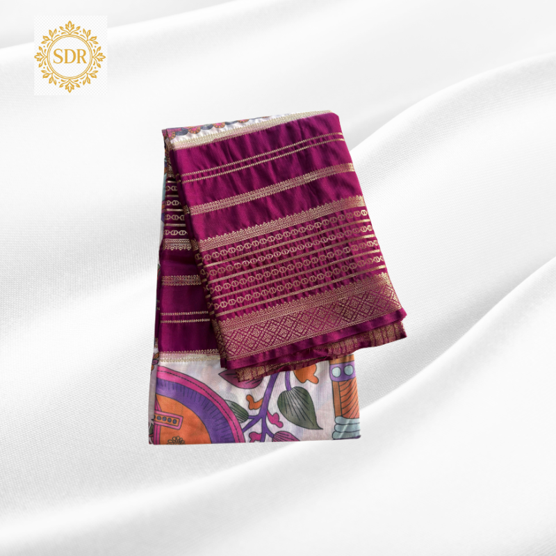 Untitled design (58) Semi Mysore Silk Saree(Kalamkari Print) - Image 1