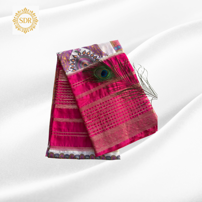 Untitled design (62) Semi Mysore Silk Saree (Kalamkari Print) - Image 1