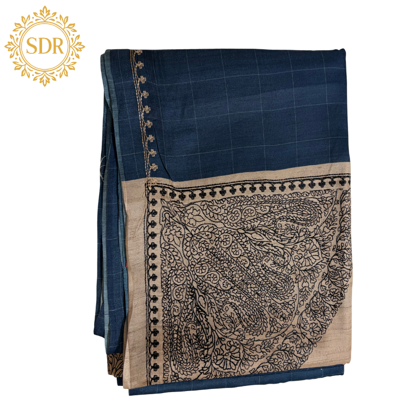 Untitled design (1) Satin Tussar Saree with Kashmiri Pallu - Image 1