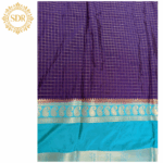 Semi Mysore Crepe Silk Saree – Elegant Checkered Weave with Contrast Border - Image 5